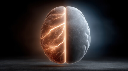 Light brain representing the bifurcation point in human destiny