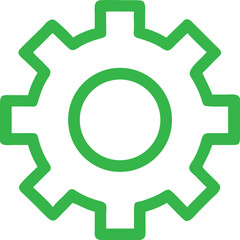 Vector icon of a gear, green outline