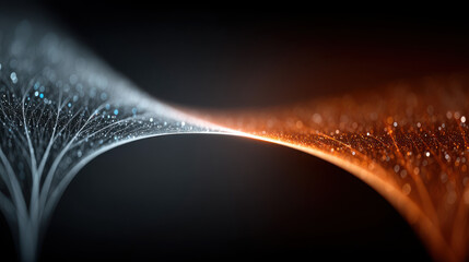 Bifurcation point of human fate with abstract neural network splitting into two glowing paths