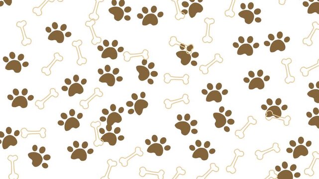 dog paw, cat paw print isolated on white background alpha channel. 4k animated video seamless loop pattern