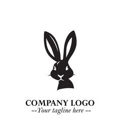 Head of Bunny Logo Symbol Black on White Background in Cute Minimalist Vector Design for Modern Branding