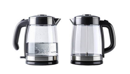 Futuristic transparent water kettle with touch LED panel, isolated on transparent background