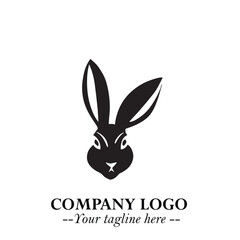 Head of Bunny Logo Symbol Black on White Background in Cute Minimalist Vector Design for Modern Branding