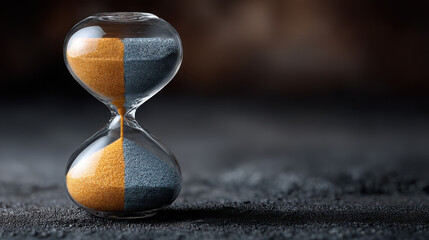 Bifurcation point in human destiny represented by an ancient hourglass splitting into two halves