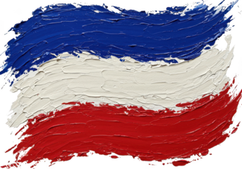 Abstract textured flag painting blue white red stripes oil paint brush strokes isolated on transparent background