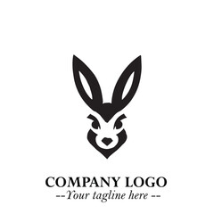 Head of Bunny Logo Symbol Black on White Background in Cute Minimalist Vector Design for Modern Branding