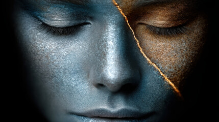 Divided face showcasing a glowing crack representing the turning point in human fate