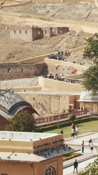 Jaipur, Rajasthan, India. Time Lapse Tourists Walk At Dil Aaram Bagh, Or Mughal Gardens 18th Century Near Amer Fort Or Amber Fort, Amer. Timelapse, Time-lapse Visit Amber Fort. Travel To India