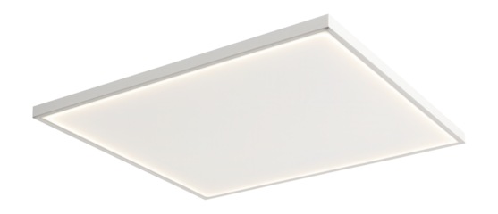 Large edge-lit panel light for even illumination in a spacious dining area.