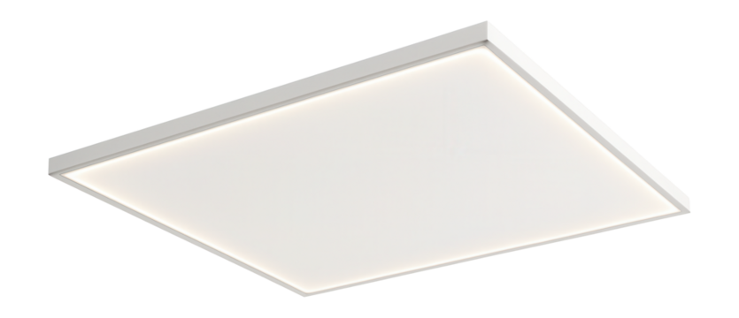 Large edge-lit panel light for even illumination in a spacious dining area.