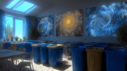 recycling education, eco classroom, children learning, environmental awareness, sustainability, school recycling project, kids sorting waste, green education, eco friendly school, 