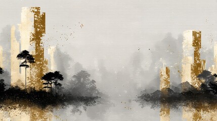 eco city, sustainable architecture, renewable energy, wind turbines, green urban landscape, environmental art, abstract cityscape, gold texture, minimalism, clean energy, modern design, future city