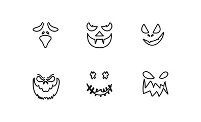 Set of Halloween scary pumpkins cut. Spooky creepy pumpkins cut Devil Pumpkin Mask for Halloween.