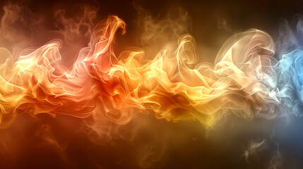 A long, colorful flame with orange, yellow, and blue colors