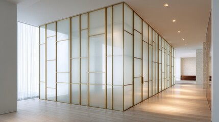 Modern minimalist interior design featuring elegant glass partition