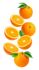 Floating Fresh Orange Fruit in Mid Air on Transparent Background
