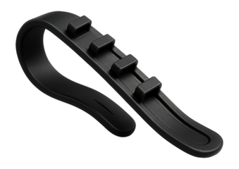 A flexible rubber bracket for securely holding cables along home office baseboards.