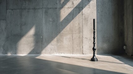 Minimalist interior design with black candlestick and concrete wall aesthetic