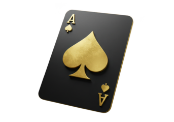 Golden ace of spades playing card luxury symbol of luck and gambling isolated on transparent background