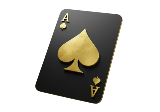 Golden ace of spades playing card luxury symbol of luck and gambling isolated on transparent background