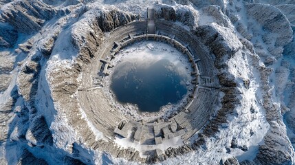 epic hdr travel art: siberian volcanic crater & stonehenge - stunning poster for sports interiors, capturing winter wilderness & unique geological wonders in full detail!