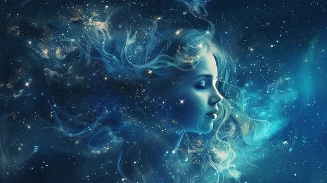 Abstract composition with concept of Virgo zodiac sign symbol, abstract vivid composition consists of fictional unreal fantastic vision on background