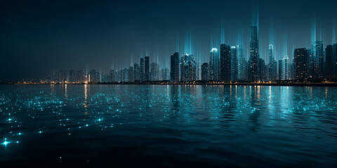 Fototapeta premium Exploring digital privacy legislation a futuristic cityscape reflection urban environment night viewpoint technology concept