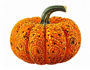 Textured Orange Pumpkin with Dark Green Stem on White Background Still Life