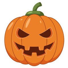 Cartoon jackolantern with a green stem and scary face isolated