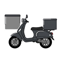 Illustration of a dark gray scooter with two storage boxes, perfect for food delivery.