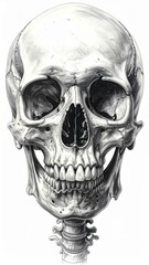 Detailed Anatomical Skull Drawing with Intricate Bone Structure and White Background