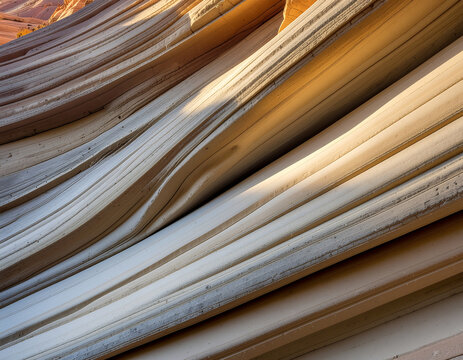 Abstract Close-up of Wave-like Sandstone Layers with Diagonal Sunlight