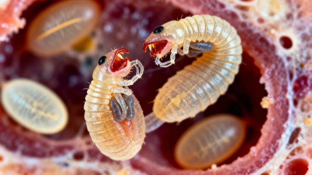 Microscopic image of intestinal parasites, specifically those transmitted from cats to humans, such as the hookworm (Ancylostoma).