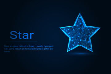 Low Poly Star Icon on Dark Blue Gradient Background. Minimalist, Geometric, and Modern Star Symbol for Digital Art, 3D Modeling, UI/UX, and Futuristic Graphics.