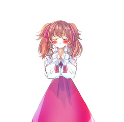 両手を合わせて握りしめるロリータ服の女性