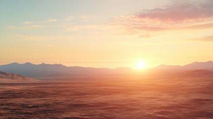 Obraz premium An oil pumpjack extracts resources in a desert setting as the sun sets behind distant mountains, creating a striking contrast between nature and industry