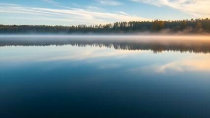 Fototapeta premium Misty Morning Over a Still Lake