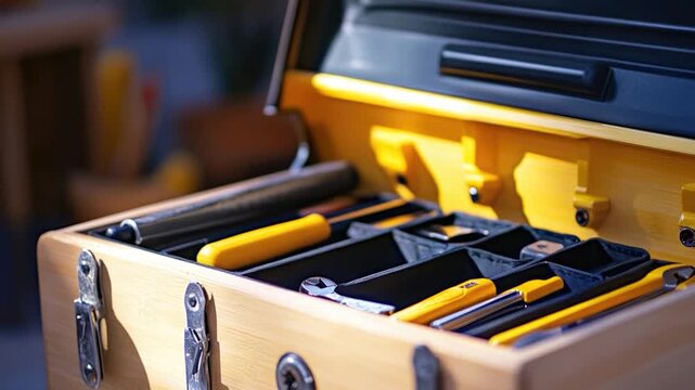 A tool box containing many different tools and equipment, ideal for use in various settings such as workshops, garages, or offices