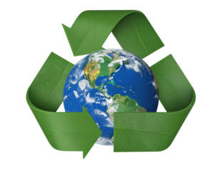 Globe inside a recycling symbol isolated on transparent or white backgrounds