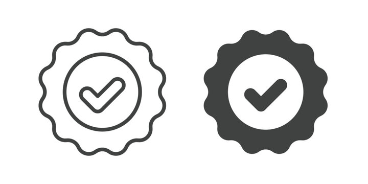 Verified Guarantee Badge and Checkmark Icon. Line and glyph solid icon