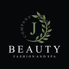 Initial letter j green leaves natural organic logo design for to beauty fashion and spa design graphic 