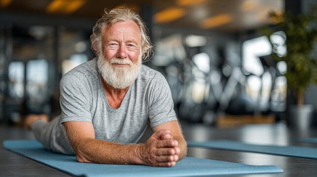 senior man in the yoga studio