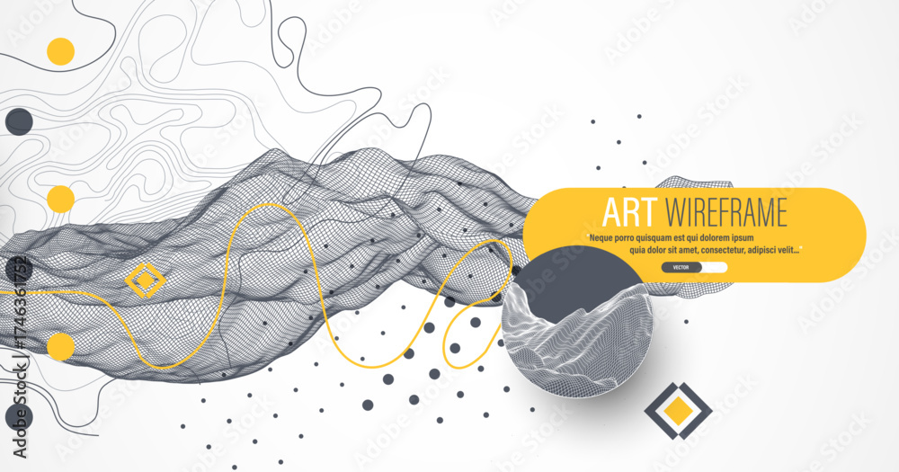 Wall mural the abstract wave is made in a frame style. template for science and technology presentation. vector