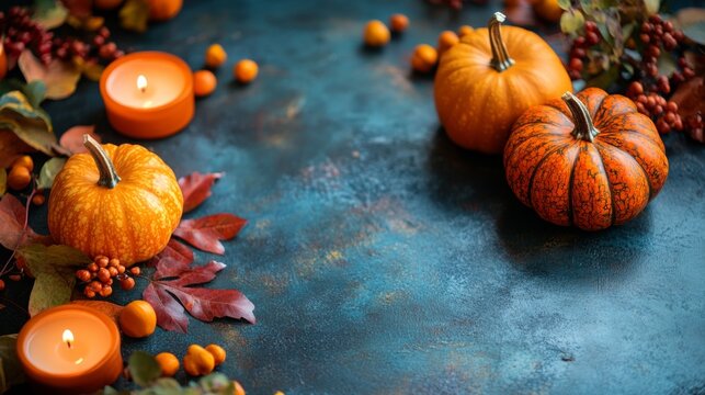 autumn table setting with pumpkins and candles - Powered by Adobe