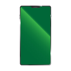 Sleek smartphone mockup displays vibrant green screen against a stark black backdrop.