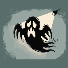 Spooky ghost illuminated by a spotlight silhouette