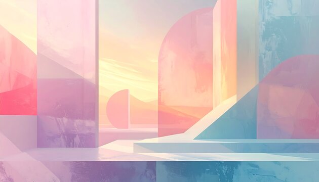 Pastel geometric shapes and sky create a soft and ethereal abstract - Powered by Adobe
