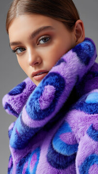 Modische Frau in stylischer violetter Oversize-Jacke mit modernem Design