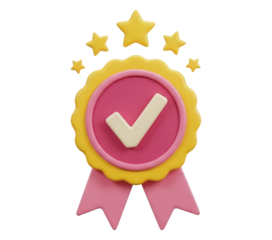 Quality guarantee badge with check mark isolated on transparent background