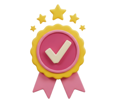 Quality guarantee badge with check mark isolated on transparent background